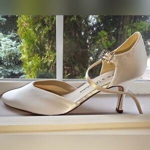 Women's White/Cream Satin strappy Heels with sparkle buckle